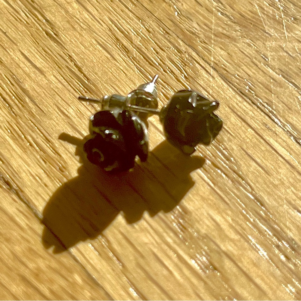 Small Black Rose Stud Earrings
